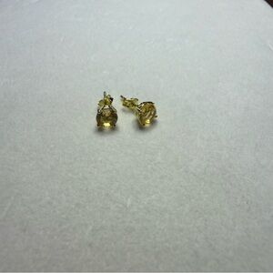 Cubic Zirconia Citrine Gemstone Sterling Silver Stud Earrings